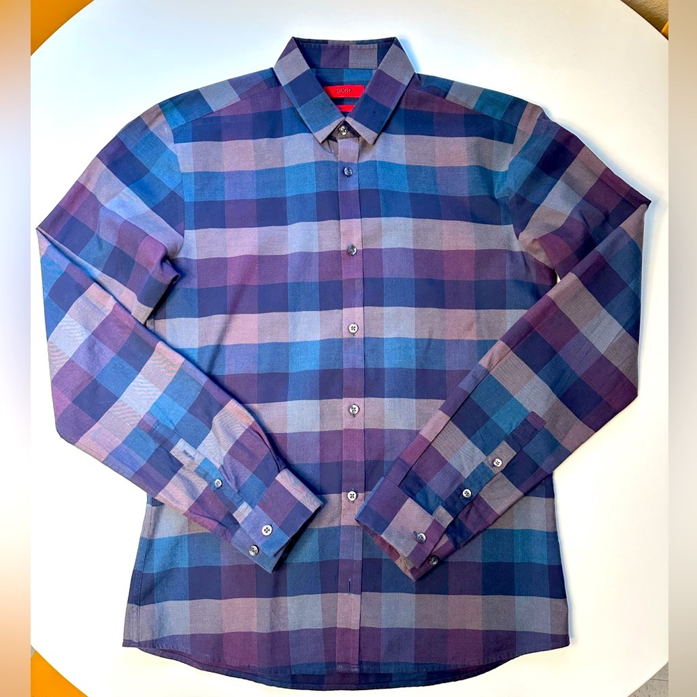 Hugo Boss plaid slim fit dress shirt